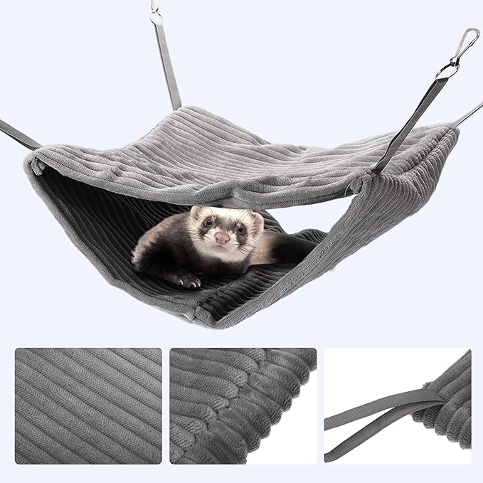Ferret Hammock, Hanging Tunnel Bed for Cage, Fits Rats, Ferrets, Guinea Pigs, Chinchillas, Gray