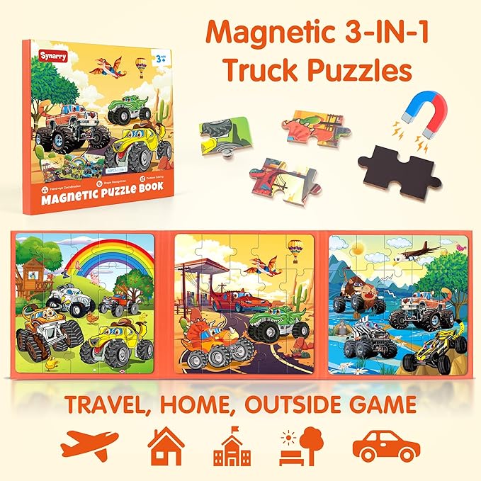 SYNARRY Magnetic Puzzles for Toddlers 3-5, 20 Pieces Travel Puzzles for Kids Ages 4-6, Easter Basket Stuffers Gifts for Kids, Car Airplane Road Trip Activities Toys for 3 4 5 6 Year Old Children