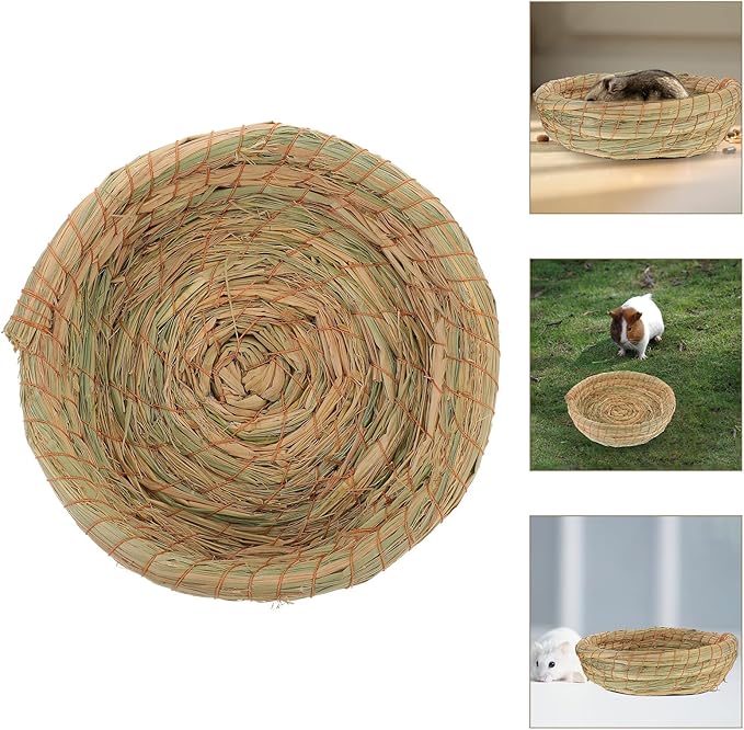 2pcs Woven Straw Pet House with Flat Bottom, Natural Handwoven Small Animal Shelter for Hamsters, Rabbits, Guinea Pigs, Ferrets – Cozy Warm Chewing Bed for Indoor Pet Cages