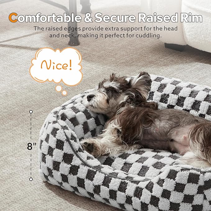 JOEJOY Dog Bed for Large Medium Small Dogs - Rectangle Orthopedic Dog Sofa Bed, Cute Modern Puppy Bed with Jacquard Shaggy Plush & Anti Slip Bottom, 30x24x9inches, Grey