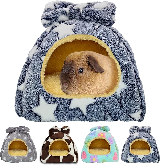 Guinea Pig Bed, Guinea Pig Warm Hideout House Accessories Cozy Bed for Small Animals Hamsters Chinchillas Dwarf Bunnies Hedgehogs. M, Grey Stars.