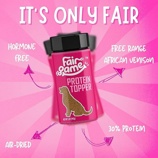 Fair Game Protein Dust Dog Food Topper, Free Range African Venison, High Protein 30%, Hormone Free, Air-Dried (5oz)