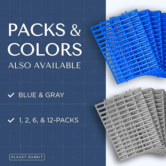 Premium Rabbit Cage Mats (Blue, 2 Pack) | Heavy Duty ABS Wire Floor Protectors | Prevent Sore Hocks & Feet for Bunnies | 15x10 in Floor Mat | Chew Resistant, Dishwasher Safe
