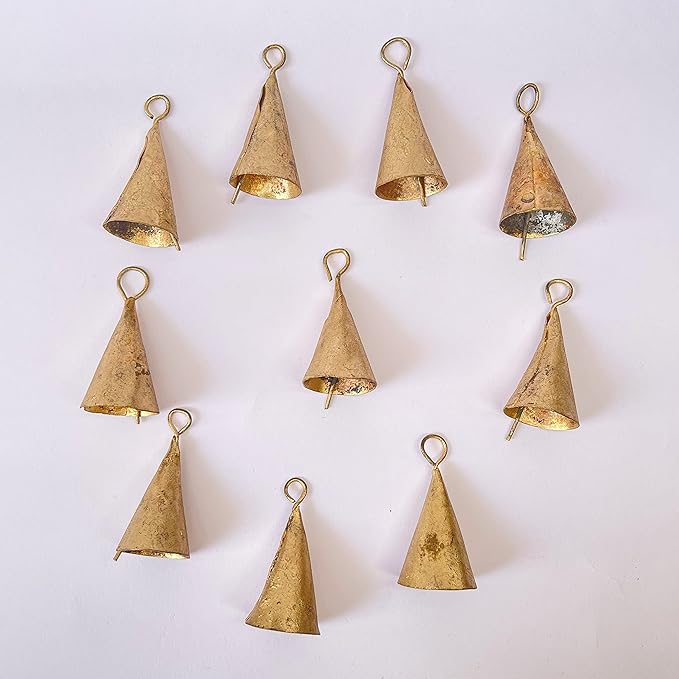 10 Pcs 1.75 Inch Bells for Crafts , Home Decor , Christmas Bell Ornaments , Christmas Bell Decorations , Christmas Bells for Decoration - Vintage Jingle Bells Small Gold Bell Witch Cow Bells