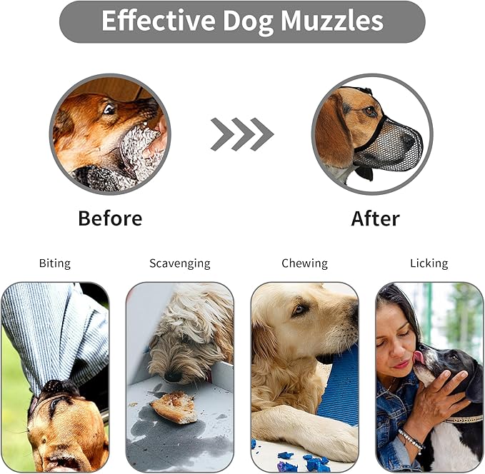 Black Dog Muzzle, Breathable Soft for Large Dogs to Prevent Barking Biting Chewing, Reflective & Adjustable Basket Muzzle with Air Mesh for Doberman Black XL