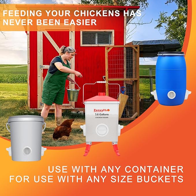 ZenxyHoC Chicken Feeders No Waste, DIY Automatic Poultry Feeder 6 Ports 1 Hole Saw with Covers Gravity Feed Kit for Buckets Barrels Bins Troughs (White)