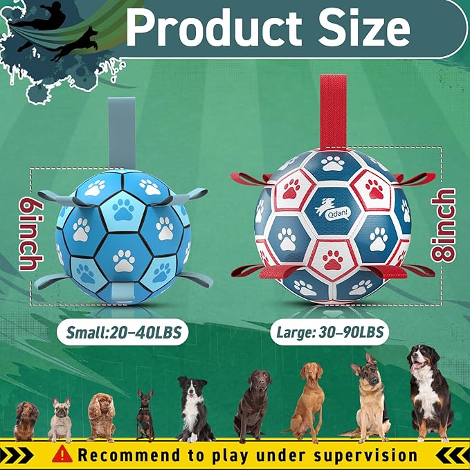 QDAN Dog Toys Soccer Ball with Straps：Durable Balls for Large Dogs, Outdoor Dog Toys, Puppy Birthday Gifts (8 Inch)