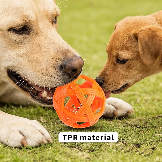 Dog Toy Ball with Bell, TPR Chew Resistant Interactive Fetch Toy for Small to Medium Dogs& Puppies, Lightweight Bouncy Cage-Style Puppy Ball for Boredom Relief & Teething