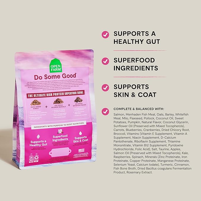 Open Farm, Epic Blend High Protein Dry Dog Food, Probiotic Coated & Bone Broth Infused Kibble with Air Dried Meat & Organs, Minimally Processed & Nutrient Dense, Salmon & Superfood Recipe, 3.5lb Bag