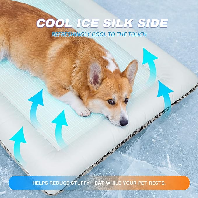 Dog Cooling Mat, Self Warming Cat Bed, Reversible Warm & Cooling Cat Bed, Winter Warm Cat Pad & Summer Cooling Cat Mat for Kittens & Small Dogs, Perfect for Crates, Beds & Sofas, Dark Blue, 18"x24"