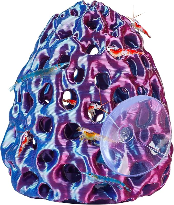 Uniclife Shrimp Hides for Aquariums, Realistic Plastic Aquarium Coral Rock Decorations with Suction Cups, Blue-Violet