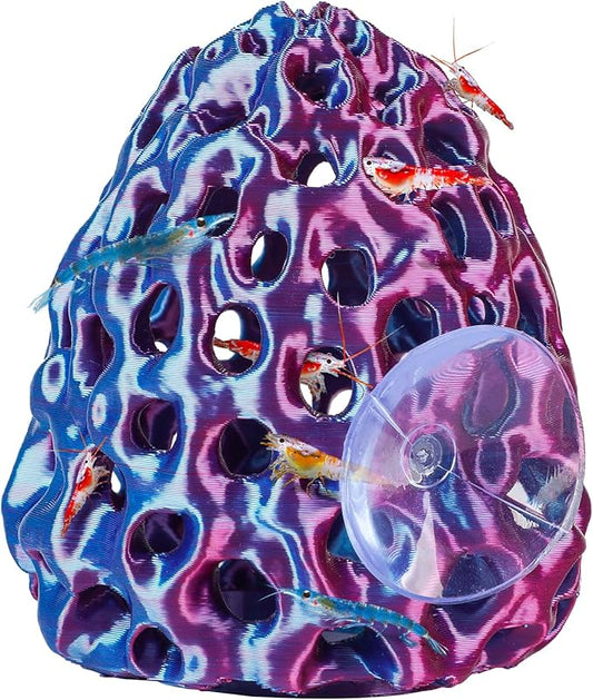 Uniclife Shrimp Hides for Aquariums, Realistic Plastic Aquarium Coral Rock Decorations with Suction Cups, Blue-Violet