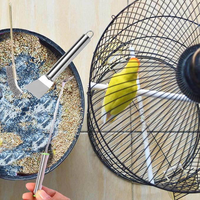 3 Pack Bird Droppings Cleaning Brush Kit Bird Cage Cleaning Tool Set Heavy Duty Bird Droppings Scraper Fork Bird Poop Remover for Parakeet Cage Budgie African Grey Conure Shanghai Parrot Cages