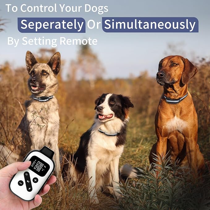 PetJoy 3 Dog Shock Collar for Large Dogs, Automatic Bark Collar with Remote, Bark and Training Collar Combo, Shock Collar with 5 Adjustable Levels of Sensitivity