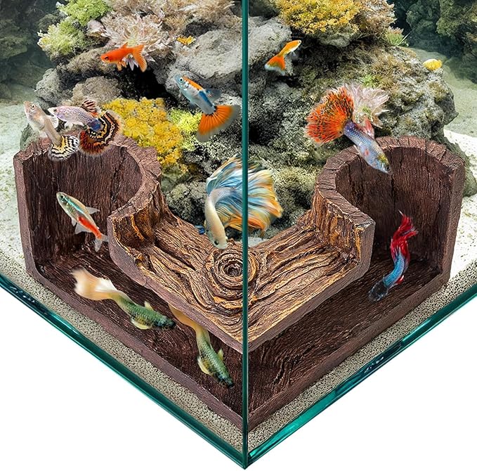 Fish Tank Decorations Aquarium Cave, Aquarium Decor Fish Hideout for Cory Catfish Betta Pleco Shrimp, Fish Tank Accessories & Betta Fish Tank Accessories, Natural Fish Tank Decor for Aquascape