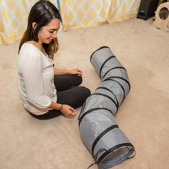 PetLike S Cat Tunnel Collapsible Pop-up Pet Tube Hideaway Play Toy with Ball (1 Way, Grey)