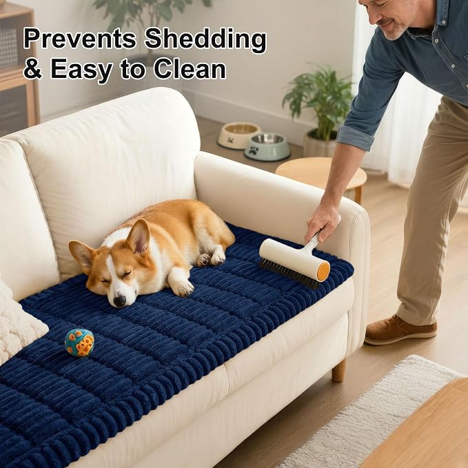 Smiry Couch Cover for Dogs, Non Slip Washable Sofa Protector for Pets, Soft Furniture Cover for Pet, Stylish Sofa Covers, Cozy Protect Against Fur, Dirt & Everyday Messes (Navy, 27.6" x 59")
