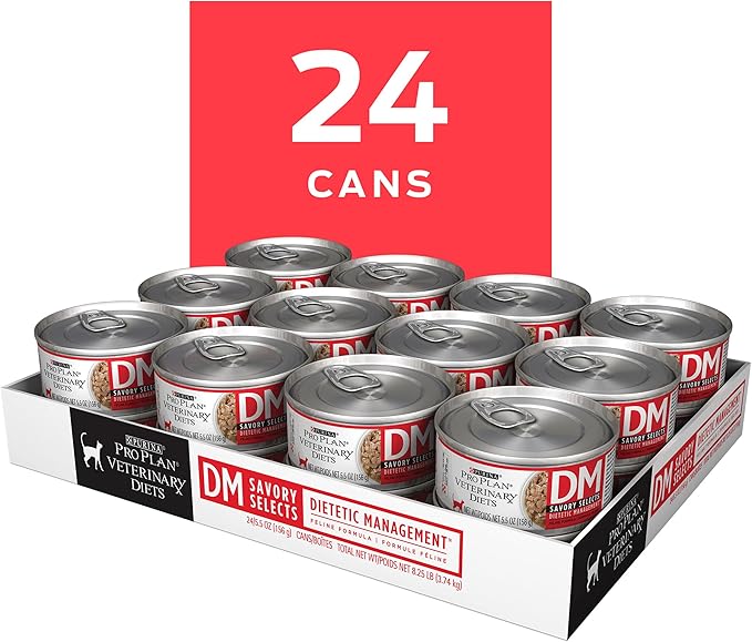 Purina Pro Plan Veterinary Diets DM Dietetic Management Savory Selects Feline Formula Wet Cat Food - (Pack of 24) 5.5 oz. Cans