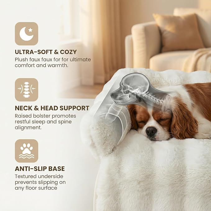 Calming Dog Bed for Couch, 29.5 x 29.5 inch Removable Couch Cover for Dogs Washable, Non-Slip Fluffy Plush Dog Sofa Mat for Furniture Protector (White)