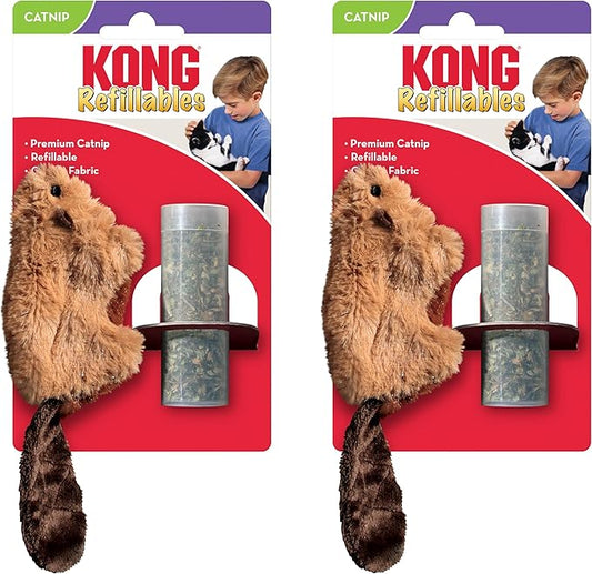 KONG Refillables Catnip Toys, Assorted 2-Pack – Plush Cat Toys with Refillable Catnip Pouch & Premium North American Catnip (Beaver 2 Pack)