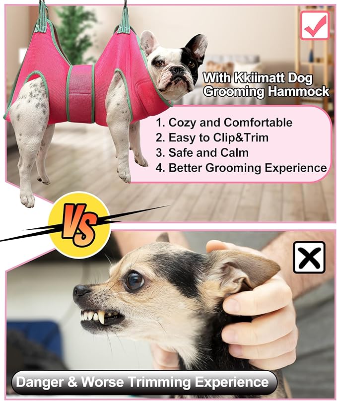 Kkiimatt Dog Grooming Hammock, Medium Hanging Harness Holder Hanger for Nail Clipping,Nail Trimming Hammock,Dog Sling Restraint with Thick Fabric Neck Support for Claw Care