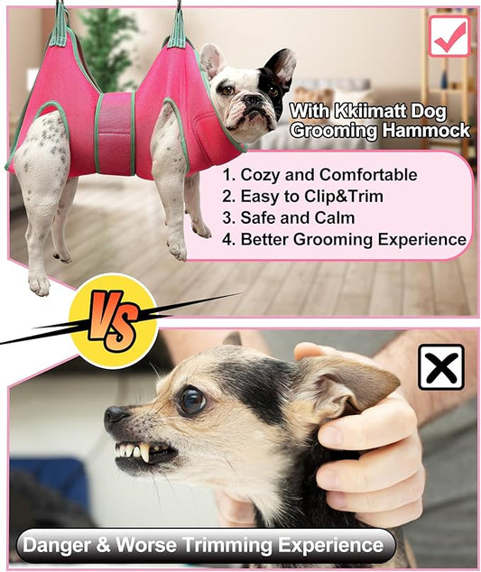 Kkiimatt Dog Grooming Hammock, XXS Grooming Harness for Dogs Trimming at Home,Dog Sling Restraint for Grooming with Thick Fabric Neck Support, Grooming Strap Hanger Holder for Claw Care