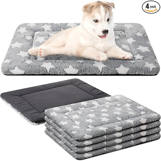 VitalCozy 4 Pcs Dog Crate Pads, Ultra Soft Warm Washable Anti-Slip Kennel Bed Mat for Pets, Reversible, Replaceable, Cozy Cage Liner for Small Medium Large Dogs and Cats(18 x 24 x 1.6 Inch,Gray)