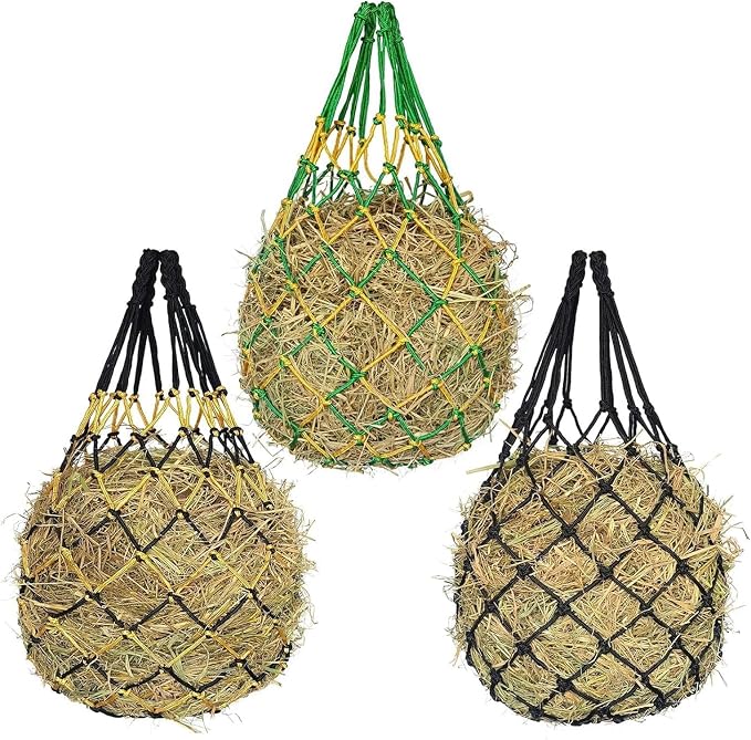 Hay Net for Horses,Slow Feed Hay Bag for Horses Goat Sheep,Hanging Hay Feeder Bag for Horses Stable Stall Paddock Rest Toy (Black+Green+Yellow)