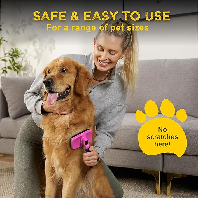 Deshedding Dog Brush for Shedding – Self Clean Cat Brush Deshedding & Grooming Tool for Long Haired and Short Haired Dogs, Slicker Brushes for Dogs, Skin-Friendly, Retractable Bristles, Easy to Clean