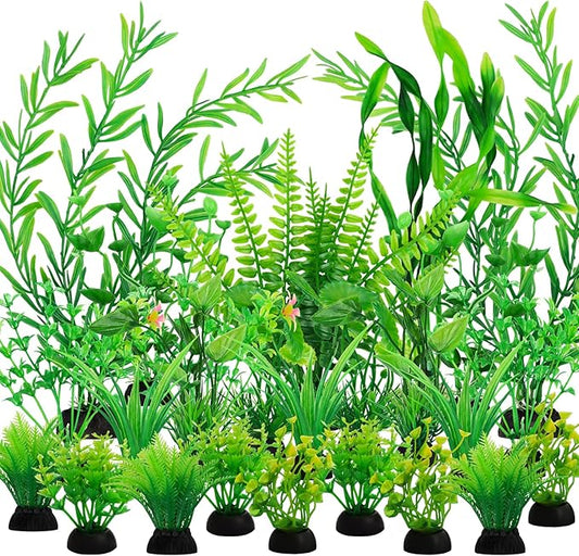 QUOZUO Fish Tank Accessories Aquarium Decorations Green Plants, 25pcs Green Fish Tank Decorations Plant, Aquarium Decor Plastic Plants