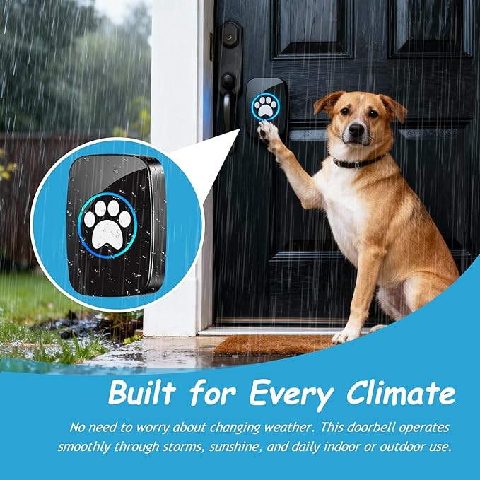 Edge Touch Dog Bell – Blk Long-Range Wireless Dog Door Bell 1000ft with LED, Waterproof Dog Buttons & Dog Clicker for Communication, Durable Bells for Dog Training to Go Outside(2 Chimes & 1 Bell)