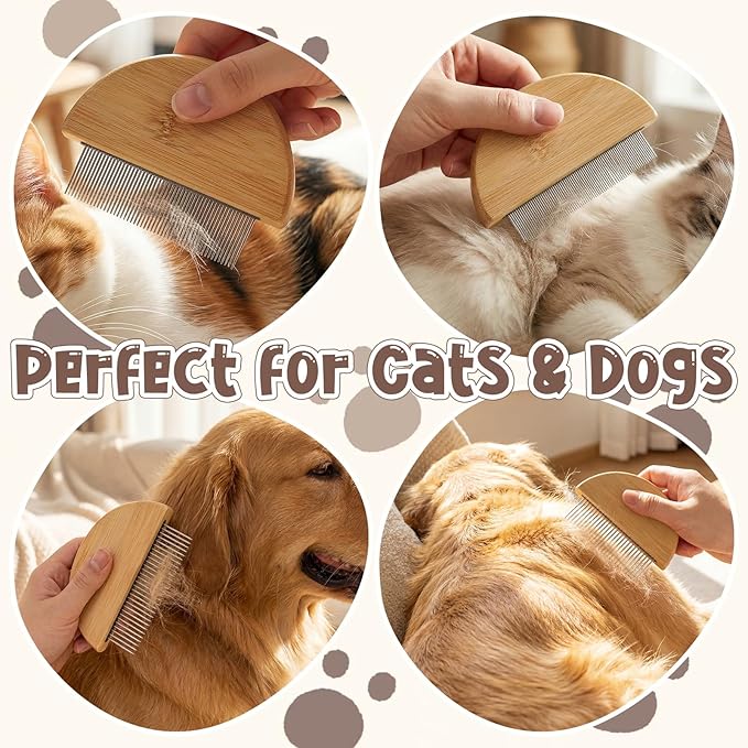 2 Pack Eye Comb for Small Dogs, Bamboo Cat Flea Eye Tear Stain Remover Comb, Pet Grooming Combs with Wide Fine Teeth Shedding Detangling Brush for Cat Hair Daily Care
