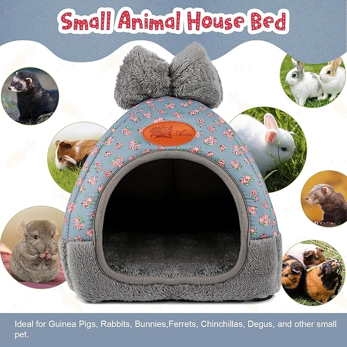 YUEPET Bunny Bed Warm Guinea Pig Cave Beds Cute Bowknot House Big Hideouts Cage Accessorie for Dwarf Rabbits Hamster Bunny Ferrets Rats Hedgehogs Chinchilla（Flower）