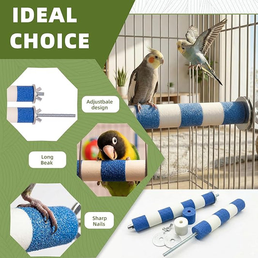 Perch Stand 3-in-1 Bird Toys Gift Set, Parrot Perch Bird Cage Accessories for Cockatiel, Parakeet, Lovebirds All Small Medium Birds, Durable Beak & Claw Trimming Grinding Stone, Safe, Easy to Clean