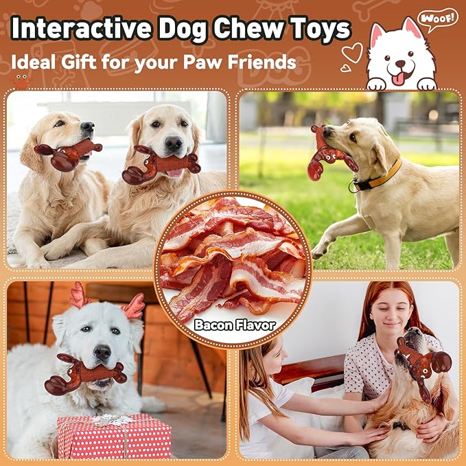 BIKIISEN Squeaky Dog Toys for Aggressive Chewers for Large Dogs, Interactive Chew Toys to Keep Them Busy, Indestructible Toys, Tough Toys for Medium Large Dogs (Red)