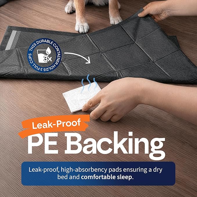 Healqu Puppy Pads - 24x24 50 Count Dog Training Pad Black Charcoal, Activated Carbon & Advanced Leakproof Technology - Ultra Absorbent, Puppy Pee Pads - Dogs, Puppies, & Cats, Pet Training Pads