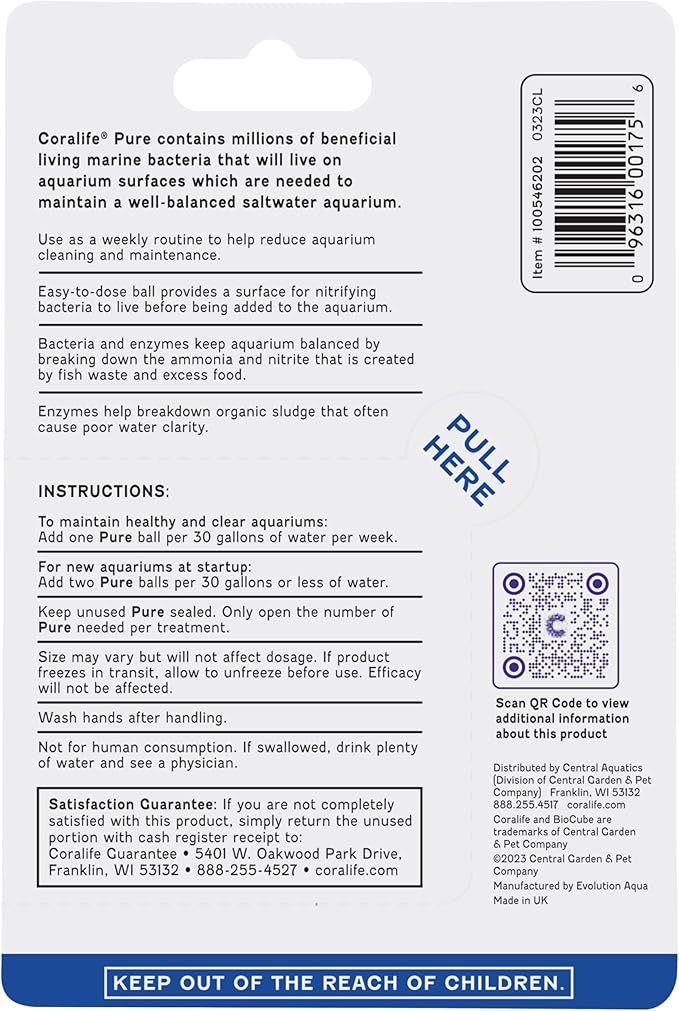 Coralife Aquarium Fish Tank Marine Salt Water PURE Water Care Bacteria Supplement, 4 pack