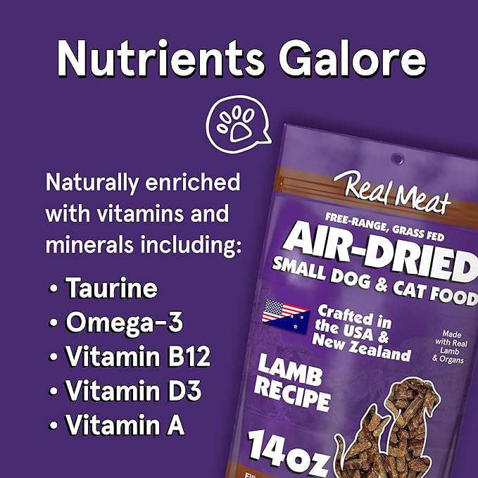 TRMC Real Meat Air Dried Cat Food & Dog Food w/Real Lamb - 14oz of USA-Crafted Grain-Free Dry Dog & Cat Food Sourced from Hormone-Free, Free-Range, Grass-Fed Lamb - All Natural, High Protein Pet Food