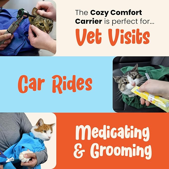 Cat-in-the-Bag Cozy Comfort Carrier - Large Cobalt Blue Cat Carrier Soft for Grooming, Vet Visits, Medication Administration, Dental Care, Nail Trimming, and Car Travel