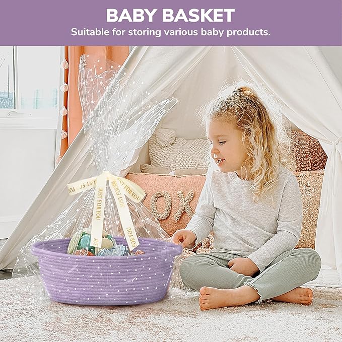 CHICVITA Gift Basket Empty, Mother's Day Basket with Bags & Ribbon, 12"x 8"x 5", Purple