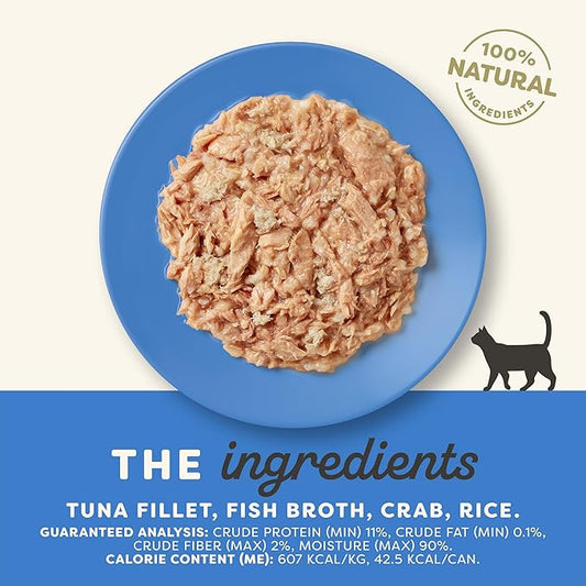 Applaws Natural Wet Canned Cat Food, Limited and Natural Ingredients, High Protein with No Artificial Additives, Tuna Fillet & Crab in Broth (24 x 2.47oz Cans)