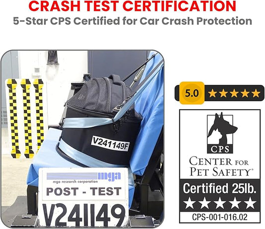Crash-Tested Portable Small Dog Car Seat & Cat Carrier – CPS Certified for Crash Protection & Safe Pet Travel.