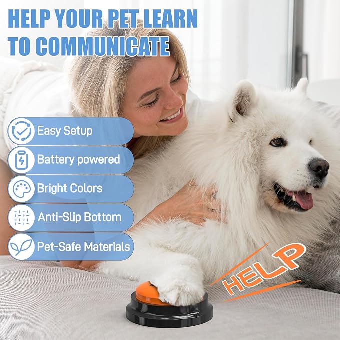 Dog Buttons for Communication 6 Pcs, 30s Recordable Dog Talking Buttons Starter Set with Anti-Slip Mat & 24 Scene Stickers, Pet Training Voice Buzzer