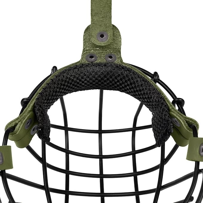 Pitbull Dog Muzzle Breathable Metal Basket for Large Dogs Amstaff Staffordshire Terrier Secure Wire Mask Adjustable Durable Leather Straps Biting Chewing Barking (Olive)
