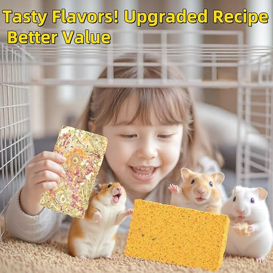 10 Pcs Rabbit Chew Toys 2 in 1 Bunny Treats Timothy Hay Chips with Apple Carrot Herbal Flowers Snack for Guinea Pig Chinchilla Hamster Teeth Grinding Dental Care Small Animal Food