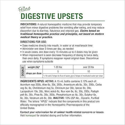HomeoPet Feline Digestive Upsets, Safe and Natural Cat Digestive Support, 15 Milliliters