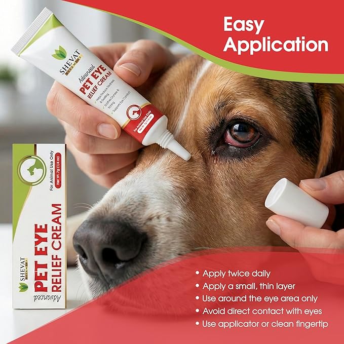 SHEVAT VITAMINS Pet Eye Relief Cream – Soothes Irritation & Moisturizes Dry Eyes – Dog Eye Cream, Cat Eye Ointment, and Pet Eye Care for Dogs, Cats & Horses – 7g Tube