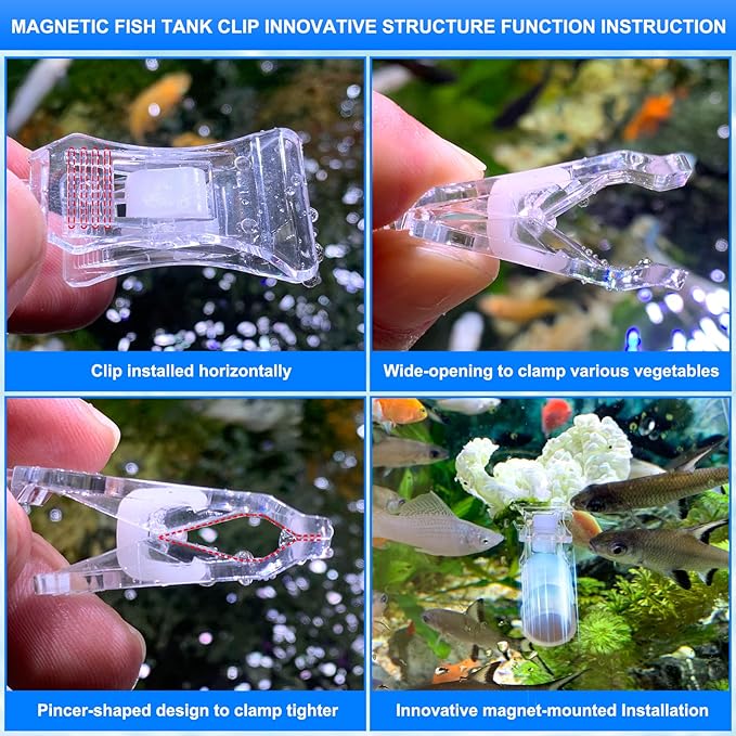 Waterproof Magnetic Seaweed Clip for Saltwater Fish Feeding nori Clip Aquariums Magnet Veggie Feeder Plant clamp Fish Accessories—Patented Product (1pcs Magnetic Veggie Clip)