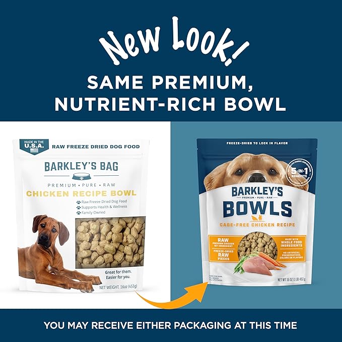Barkley’s Bowls, Freeze-Dried Raw Chicken Dog Food, Fresh Whole Food Ingredients with Cage-Free Chicken, Grain Free, High Protein for Balanced Nutrition, Dog Treats or Topper, 16 Oz Bag