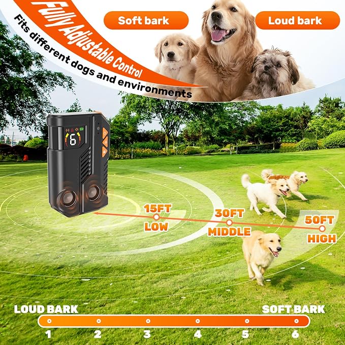 2026 Anti Barking Device for Dogs, Automatic Ultrasonic Dog Bark Deterrent with AI Detection, 2 Enhanced Emitters, 4 Adjustable Modes, IPX6 Rechargeable Stop Barking Device for Indoor Outdoor